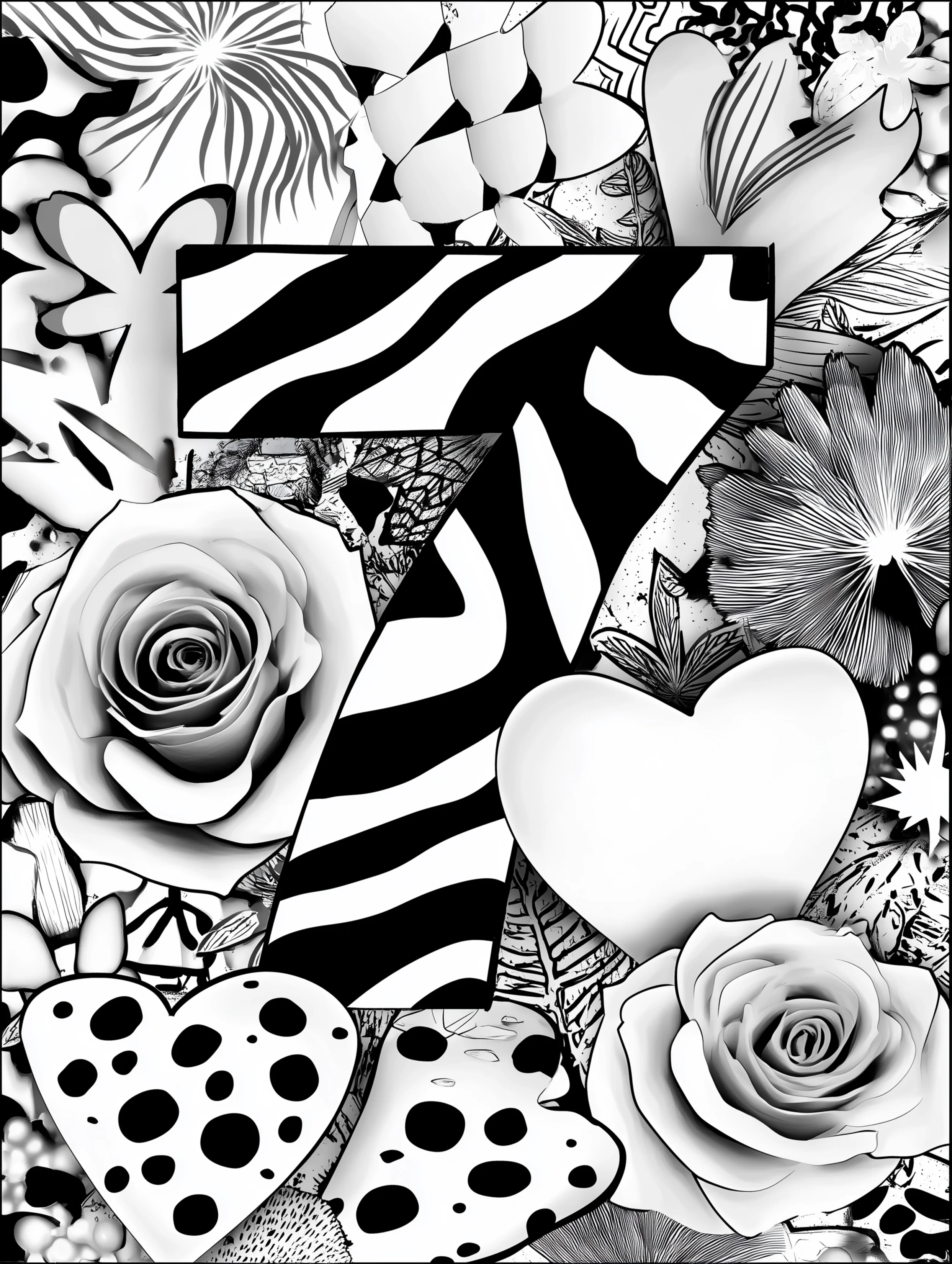 Free printable coloring page for numbers featuring a centered striped number seven